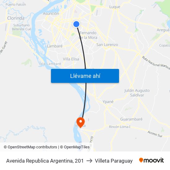 Avenida Republica Argentina, 201 to Villeta Paraguay map