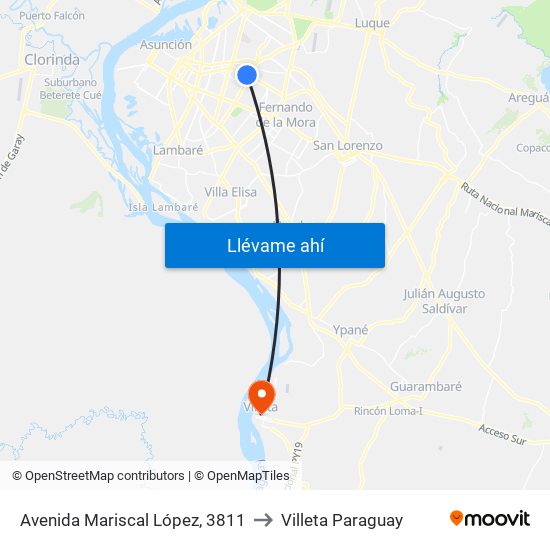 Avenida Mariscal López, 3811 to Villeta Paraguay map