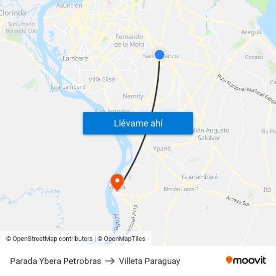 Parada Ybera Petrobras to Villeta Paraguay map