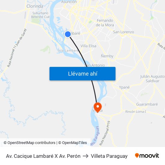 Av. Cacique Lambaré X Av. Perón to Villeta Paraguay map