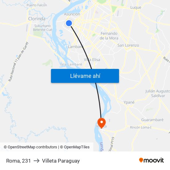 Roma, 231 to Villeta Paraguay map