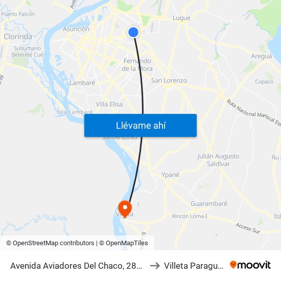 Avenida Aviadores Del Chaco, 2822 to Villeta Paraguay map