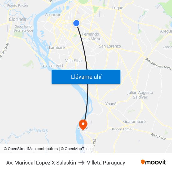 Av. Mariscal López X Salaskin to Villeta Paraguay map