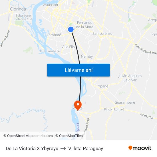 De La Victoria X Ybyrayu to Villeta Paraguay map