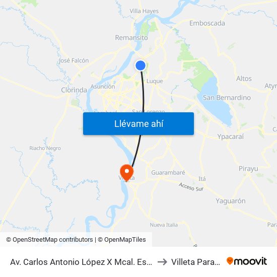 Av. Carlos Antonio López X Mcal. Estigarribia to Villeta Paraguay map