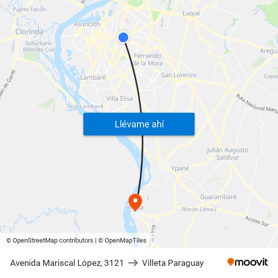 Avenida Mariscal López, 3121 to Villeta Paraguay map