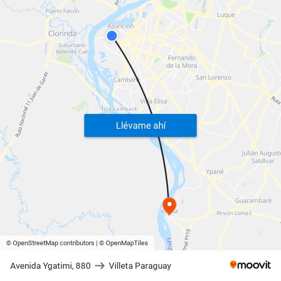 Avenida Ygatimi, 880 to Villeta Paraguay map