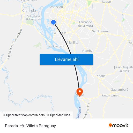 Parada to Villeta Paraguay map