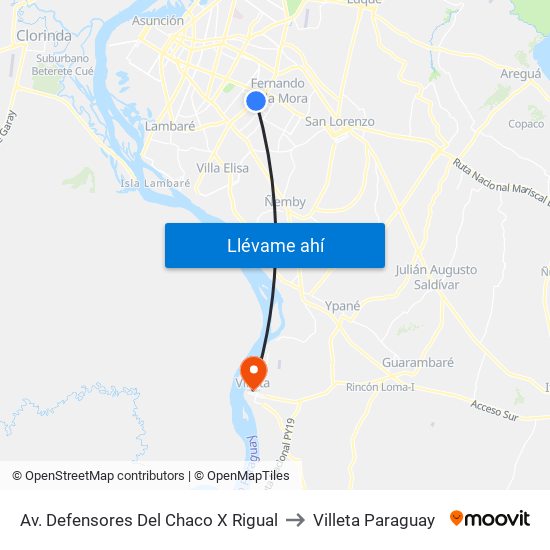 Av. Defensores Del Chaco X Rigual to Villeta Paraguay map