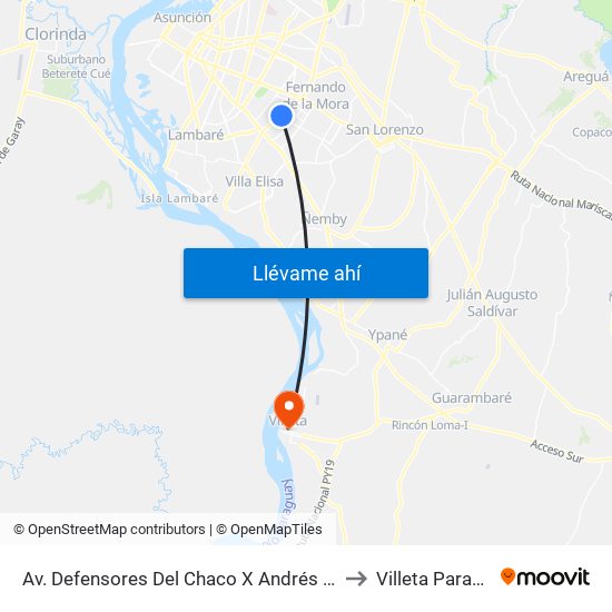 Av. Defensores Del Chaco X Andrés Barbero to Villeta Paraguay map