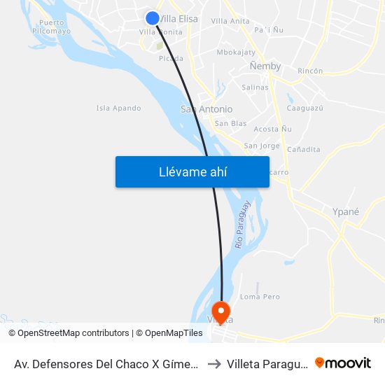 Av. Defensores Del Chaco X Gímenez to Villeta Paraguay map