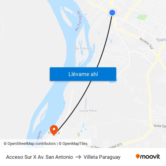 Acceso Sur X Av. San Antonio to Villeta Paraguay map