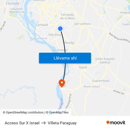 Acceso Sur X Israel to Villeta Paraguay map