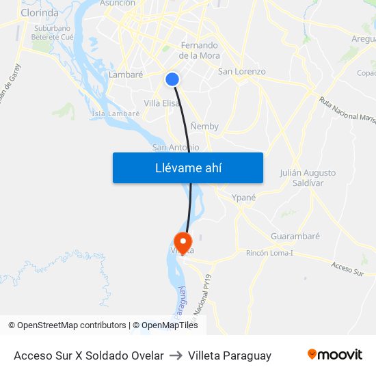 Acceso Sur X Soldado Ovelar to Villeta Paraguay map