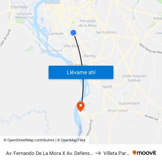 Av. Fernando De La Mora X Av. Defensores Del Chaco to Villeta Paraguay map