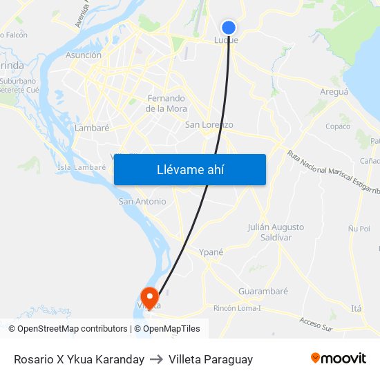 Rosario X Ykua Karanday to Villeta Paraguay map
