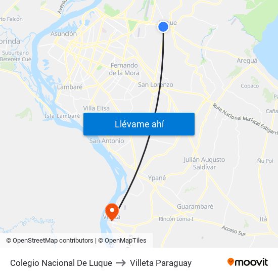 Colegio Nacional De Luque to Villeta Paraguay map