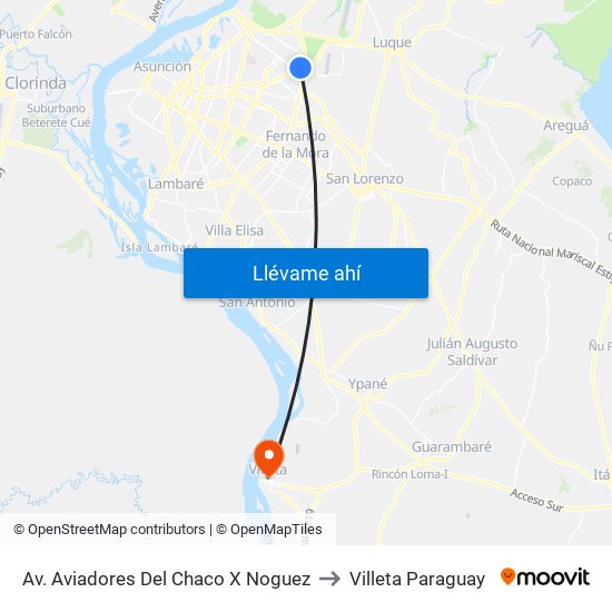 Av. Aviadores Del Chaco X Noguez to Villeta Paraguay map