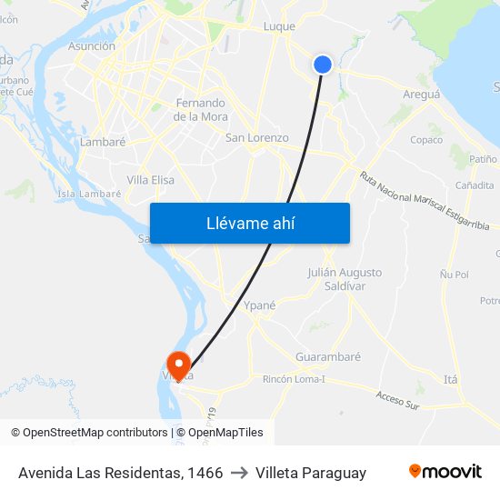 Avenida Las Residentas, 1466 to Villeta Paraguay map