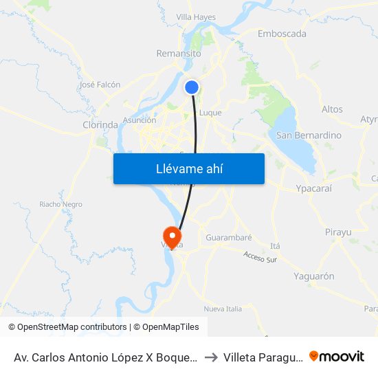 Av. Carlos Antonio López X Boquerón to Villeta Paraguay map