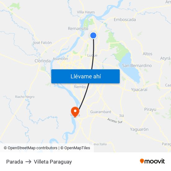 Parada to Villeta Paraguay map