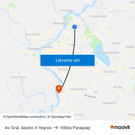 Av. Gral. Aquino X Yegros to Villeta Paraguay map