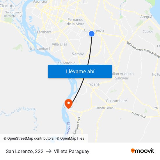 San Lorenzo, 222 to Villeta Paraguay map