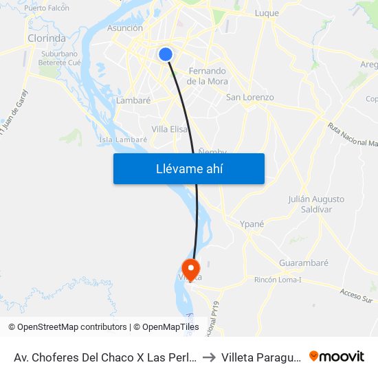 Av. Choferes Del Chaco X Las Perlas to Villeta Paraguay map