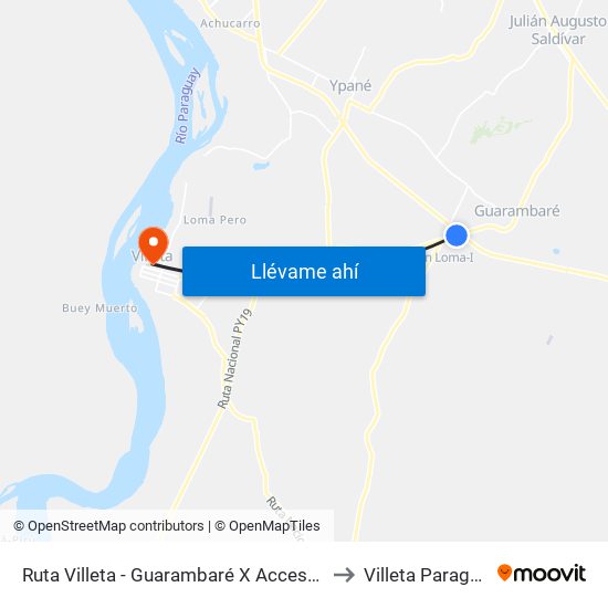 Ruta Villeta - Guarambaré X Acceso Sur to Villeta Paraguay map