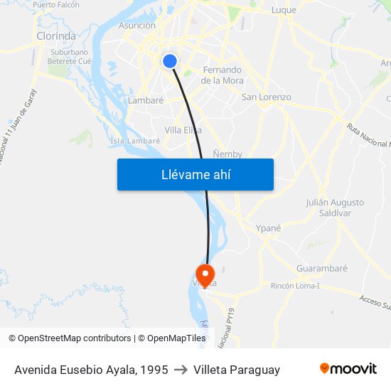 Avenida Eusebio Ayala, 1995 to Villeta Paraguay map