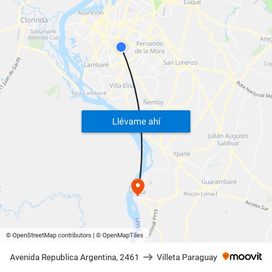 Avenida Republica Argentina, 2461 to Villeta Paraguay map
