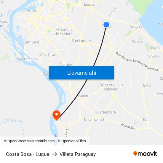 Costa Sosa - Luque to Villeta Paraguay map