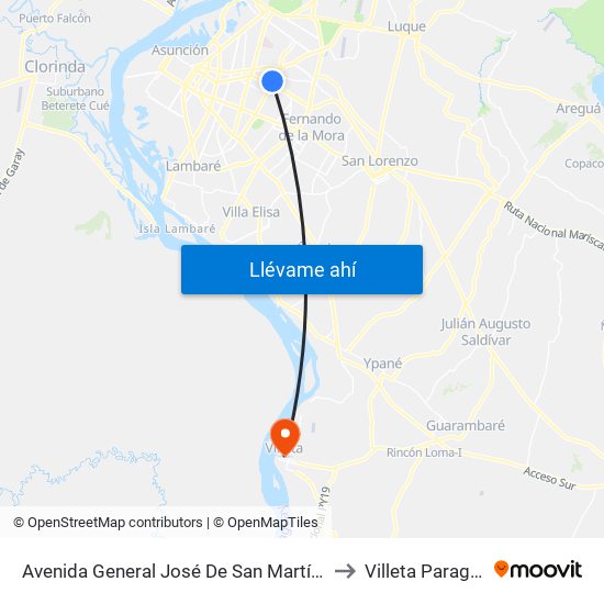 Avenida General José De San Martín, 343 to Villeta Paraguay map