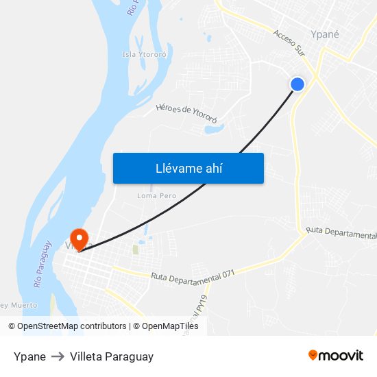 Ypane to Villeta Paraguay map