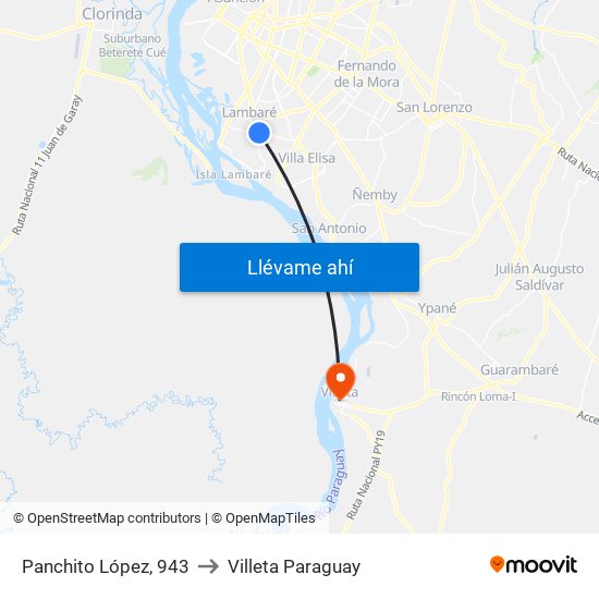 Panchito López, 943 to Villeta Paraguay map
