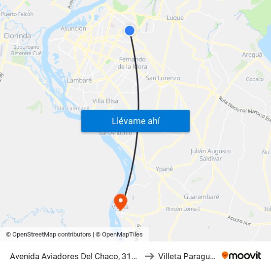 Avenida Aviadores Del Chaco, 3100 to Villeta Paraguay map