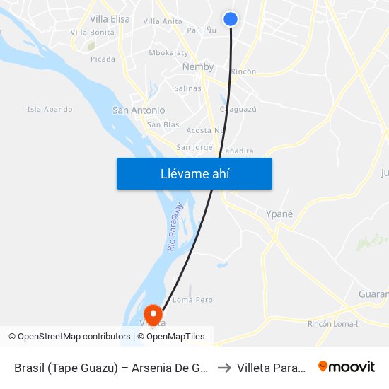 Brasil (Tape Guazu) – Arsenia De Gonzalez to Villeta Paraguay map