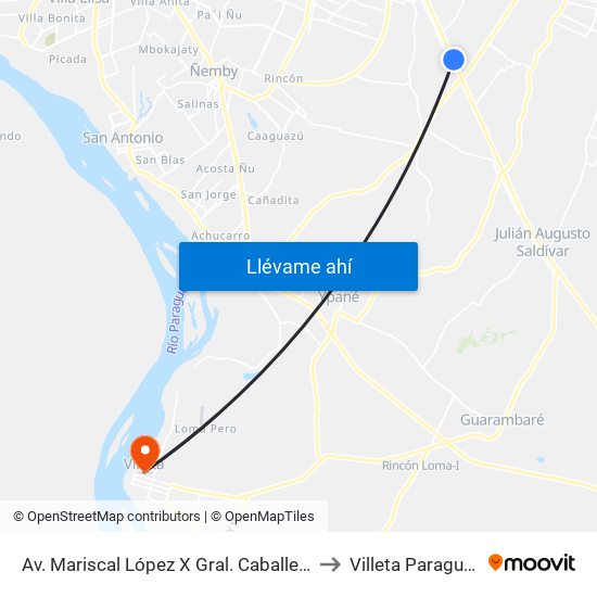 Av. Mariscal López X Gral. Caballero to Villeta Paraguay map