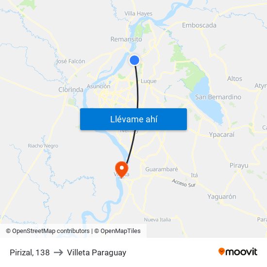 Pirizal, 138 to Villeta Paraguay map