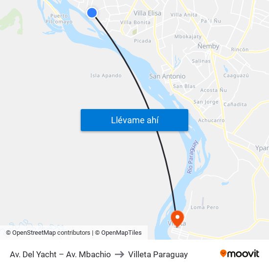 Av. Del Yacht – Av. Mbachio to Villeta Paraguay map