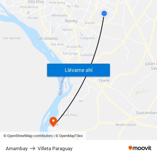 Amambay to Villeta Paraguay map