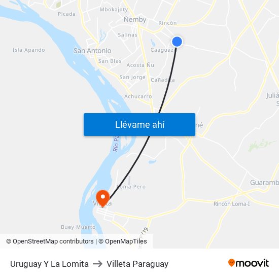 Uruguay Y La Lomita to Villeta Paraguay map