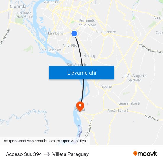 Acceso Sur, 394 to Villeta Paraguay map