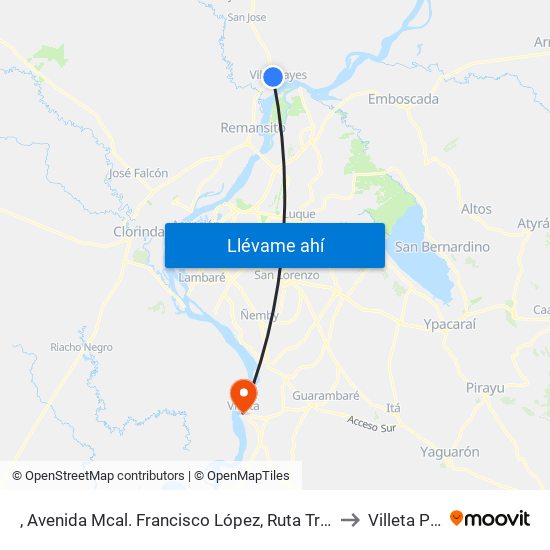 , Avenida Mcal. Francisco López, Ruta Transchaco (Camino A Costa). to Villeta Paraguay map