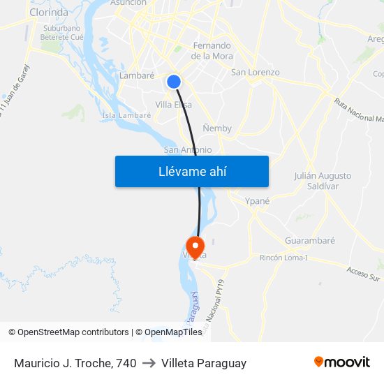 Mauricio J. Troche, 740 to Villeta Paraguay map