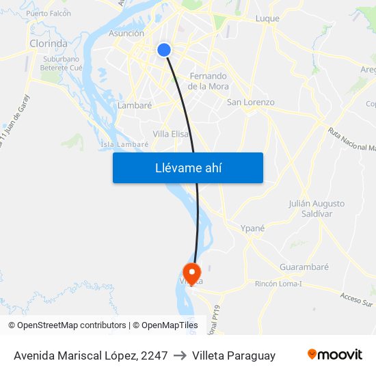 Avenida Mariscal López, 2247 to Villeta Paraguay map