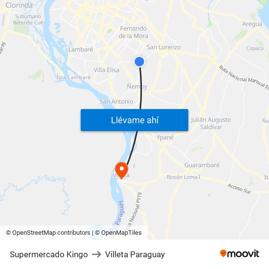 Supermercado Kingo to Villeta Paraguay map