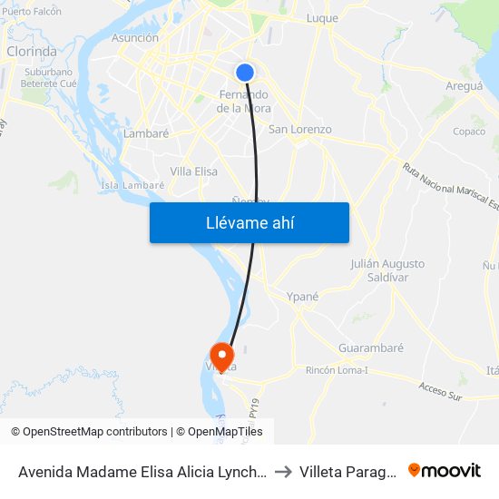 Avenida Madame Elisa Alicia Lynch, 611 to Villeta Paraguay map