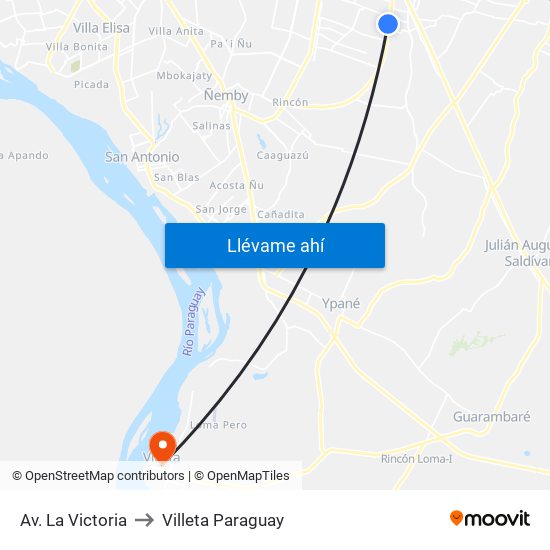 Av. La Victoria to Villeta Paraguay map