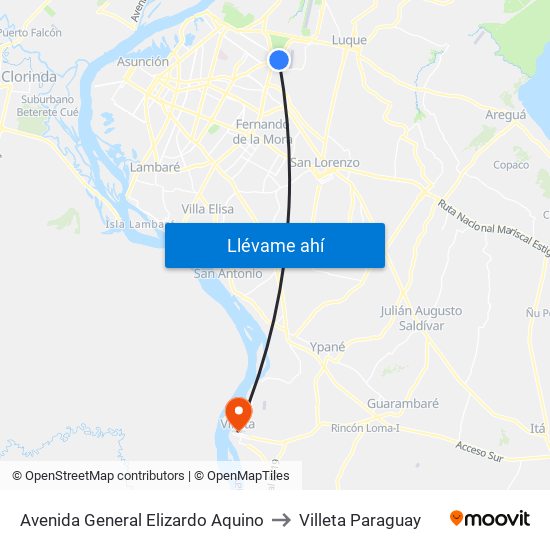 Avenida General Elizardo Aquino to Villeta Paraguay map